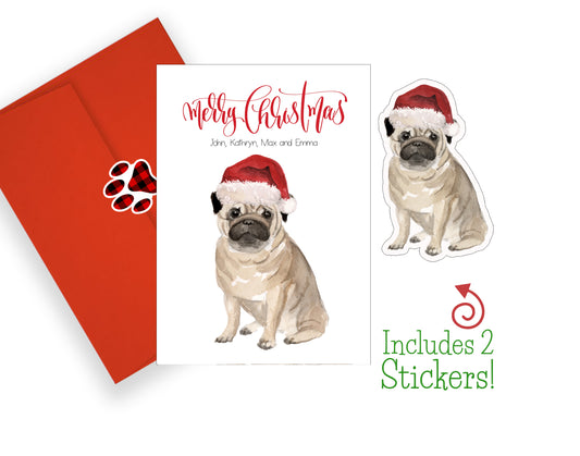 Pug Christmas Cards and Stickers