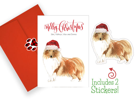 Rough Collie Christmas Cards and Stickers