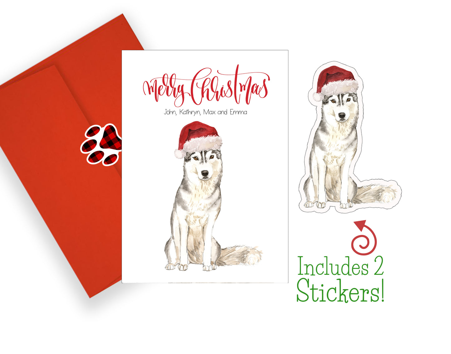 Siberian Husky Christmas Cards and Stickers