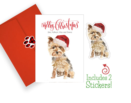 Yorkshire Terrier Christmas Cards and Stickers