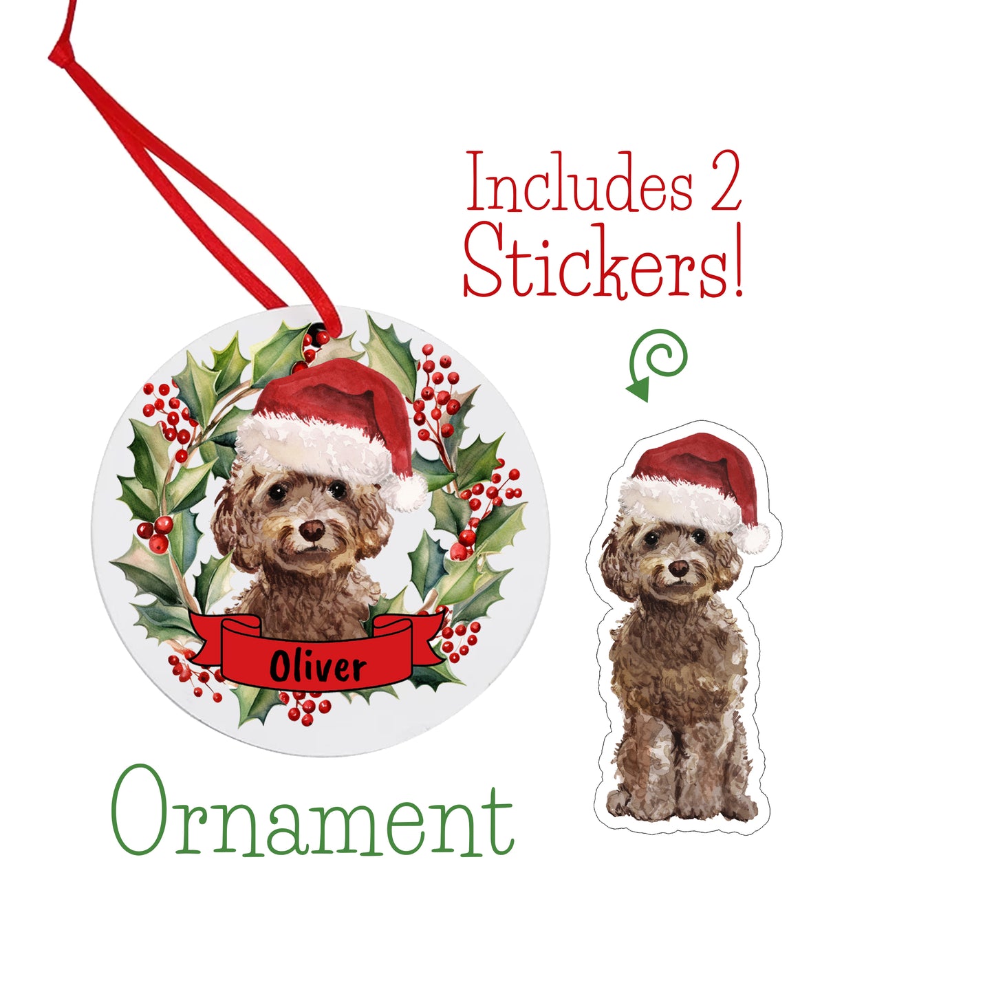Cockapoo Christmas Ornament and Stickers