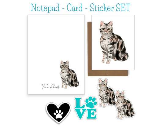 American Shorthair Tabby Cat Notepad and Stickers