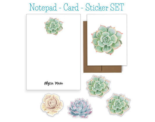 Succulent Notepad, Card and Stickers