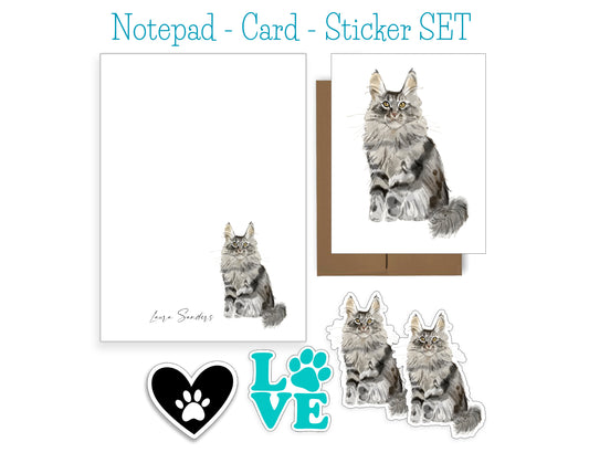 Maincoon Cat Personalized Notepad and Stickers
