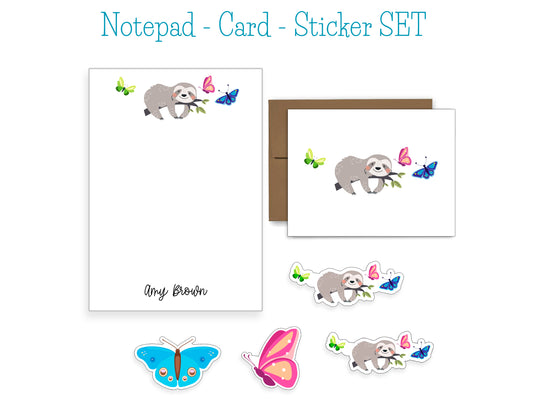 Sloth and Moth Notepad, Card and Stickers