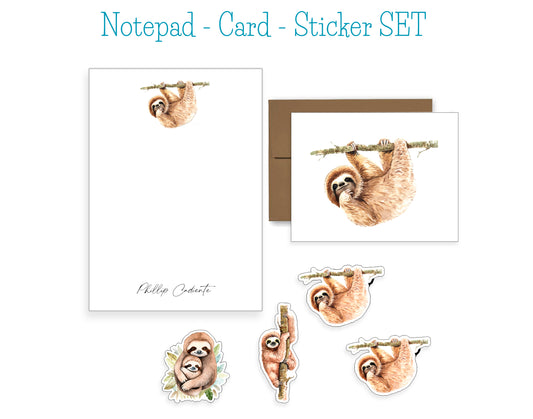 Sloth Notepad, Card and Stickers