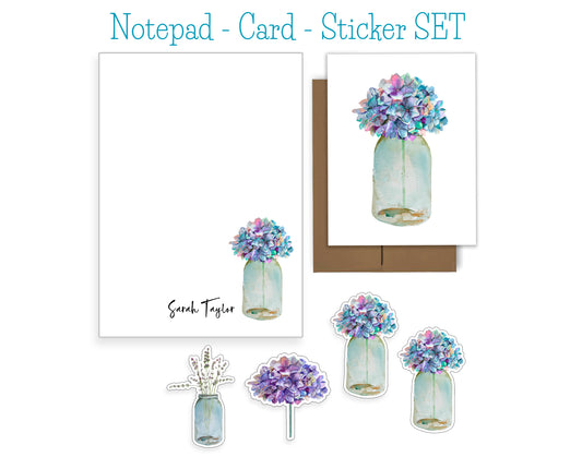 Boho Watercolor Flower Notepad, Card and Stickers