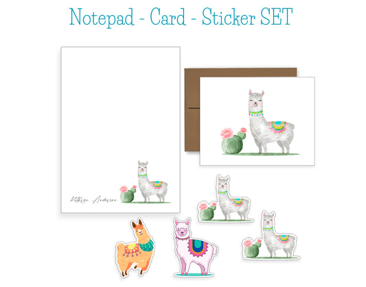 Llama Notepad, Card and Stickers