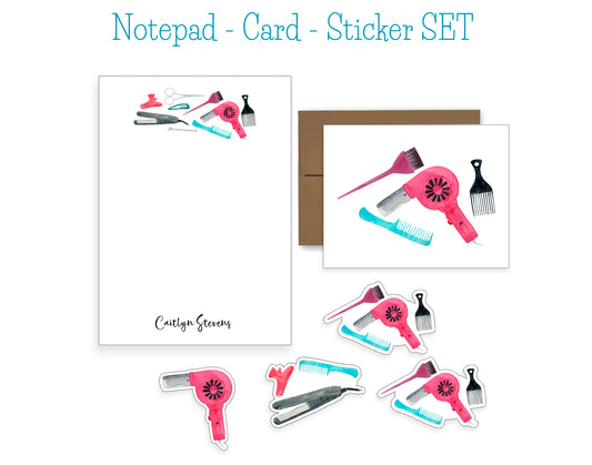 Hair Stylist Notepad, Card and Stickers