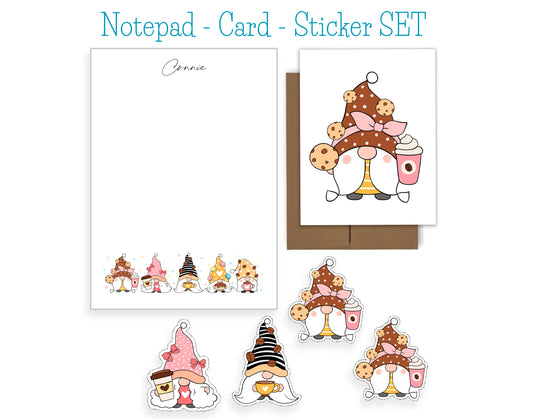 Coffee and Cookie Gnome Notepad, Card and Stickers