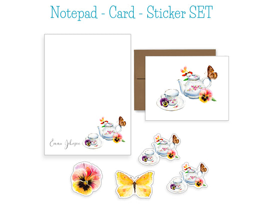 Tea Cup and Tea Pot Notepad, Card and Stickers