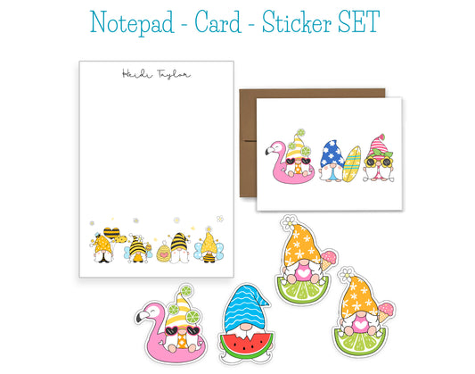 Summer Gnome Notepad, Card and Stickers