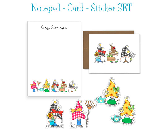 Garden Gnome Notepad, Card and Stickers
