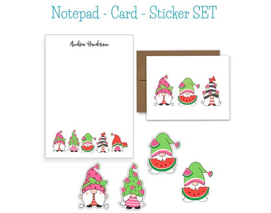 Watermelon Gnome Notepad, Card and Stickers