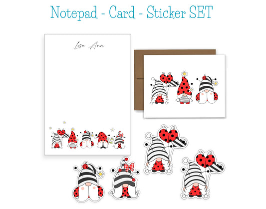 Ladybug Gnome Notepad, Card and Stickers
