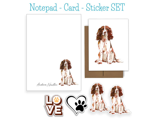 Brown and White English Springer Spaniel Dog Notepad, Card and Stickers