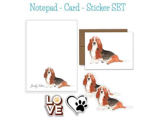 Basset Hound Dog Notepad, Card and Stickers