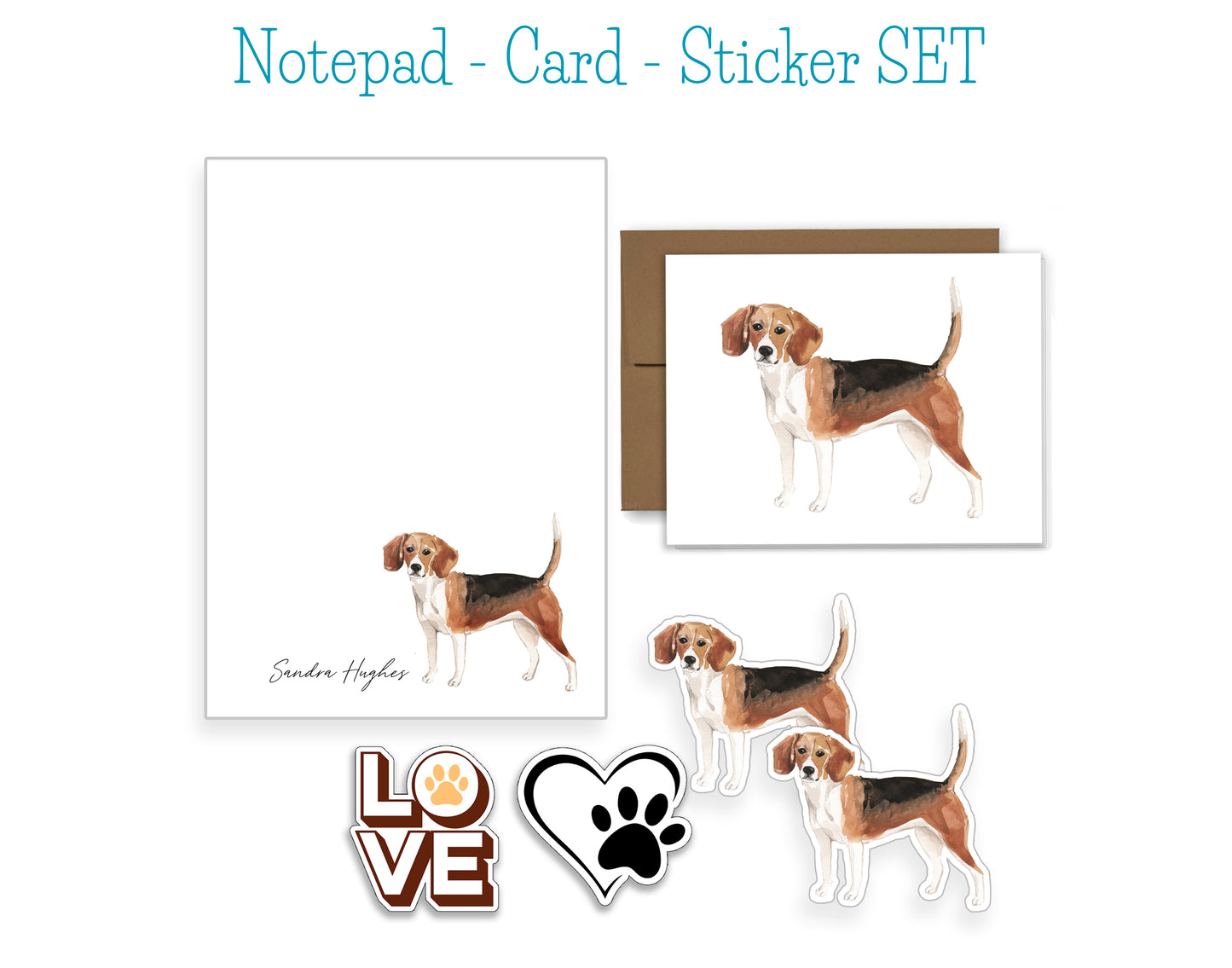 Beagle Dog Notepad, Card and Stickers