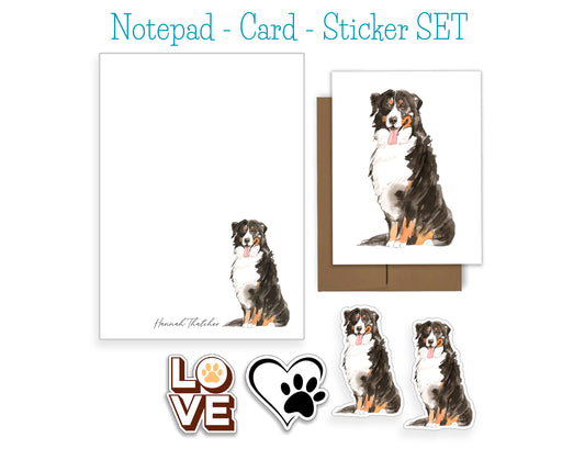 Bernese Mountain Dog Notepad, Card and Stickers