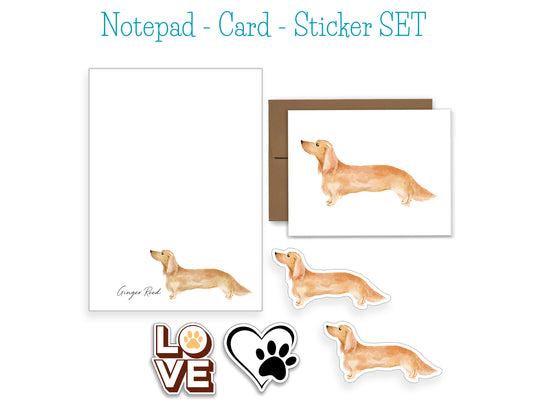 Blonde Long Hair Dachshund Dog Notepad, Card and Stickers