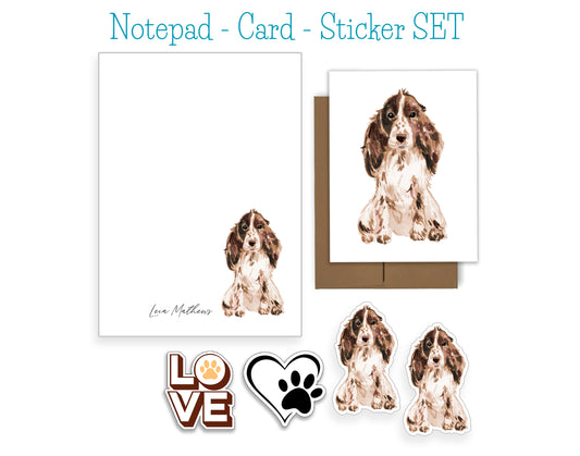 Brown and White Cocker Spaniel Dog Notepad, Card and Stickers