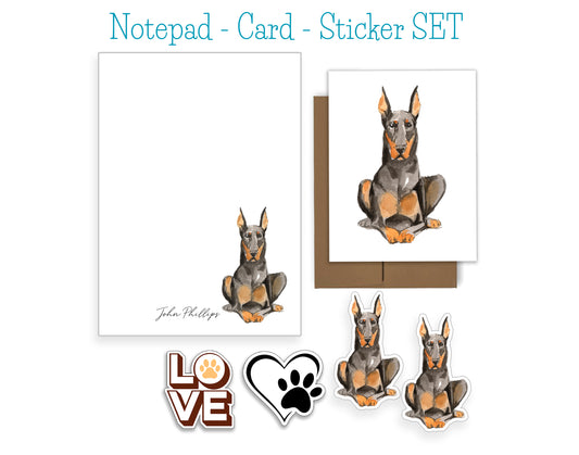 Doberman Dog Notepad, Card and Stickers