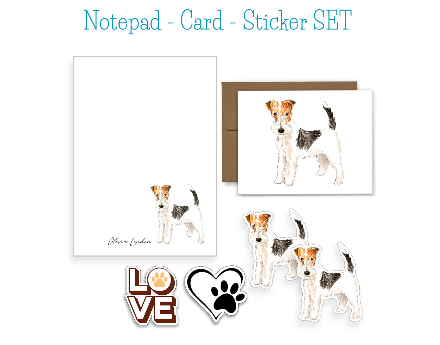 Fox Terrier Dog Notepad, Card and Stickers