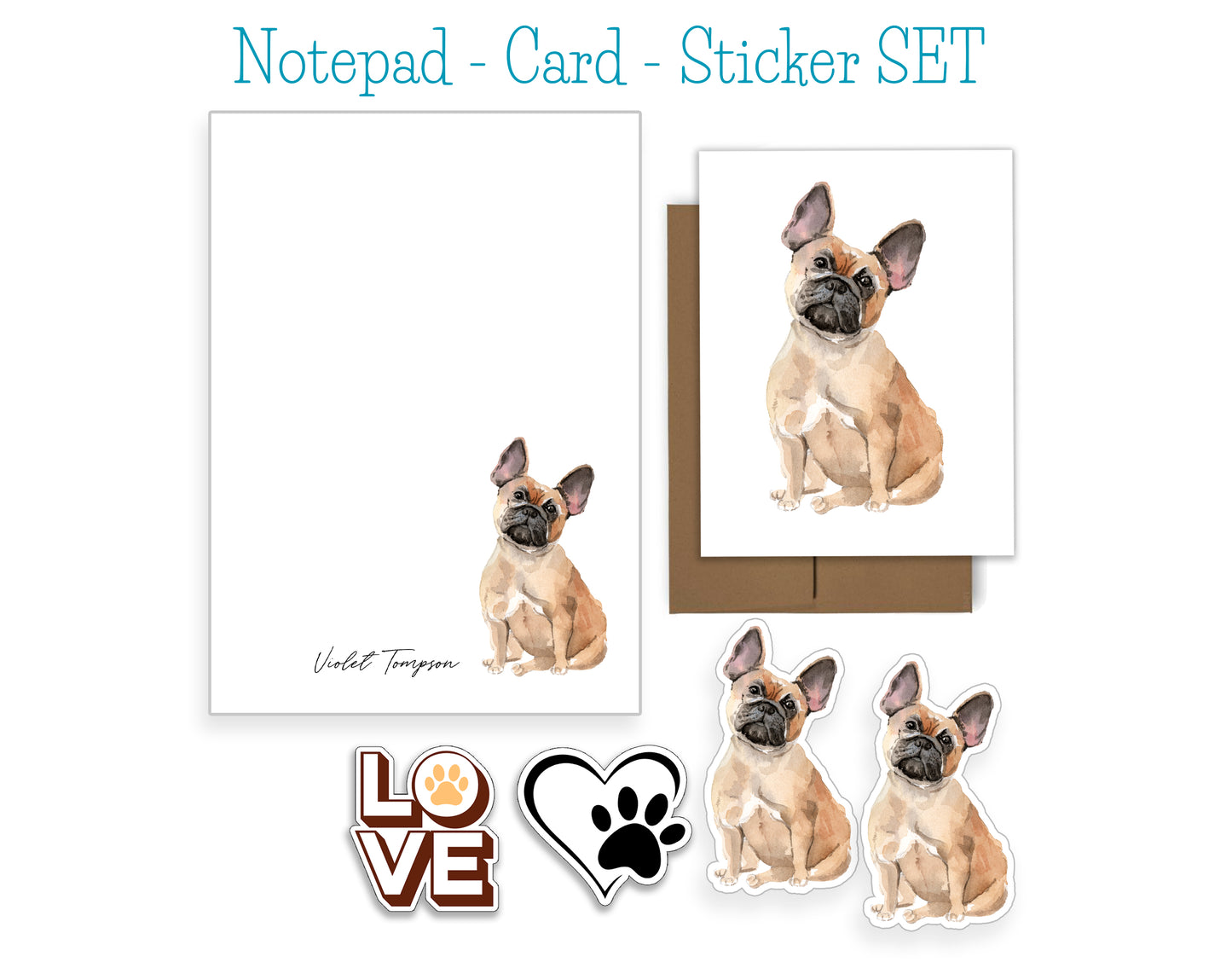 French Bulldog Dog Notepad, Card and Stickers