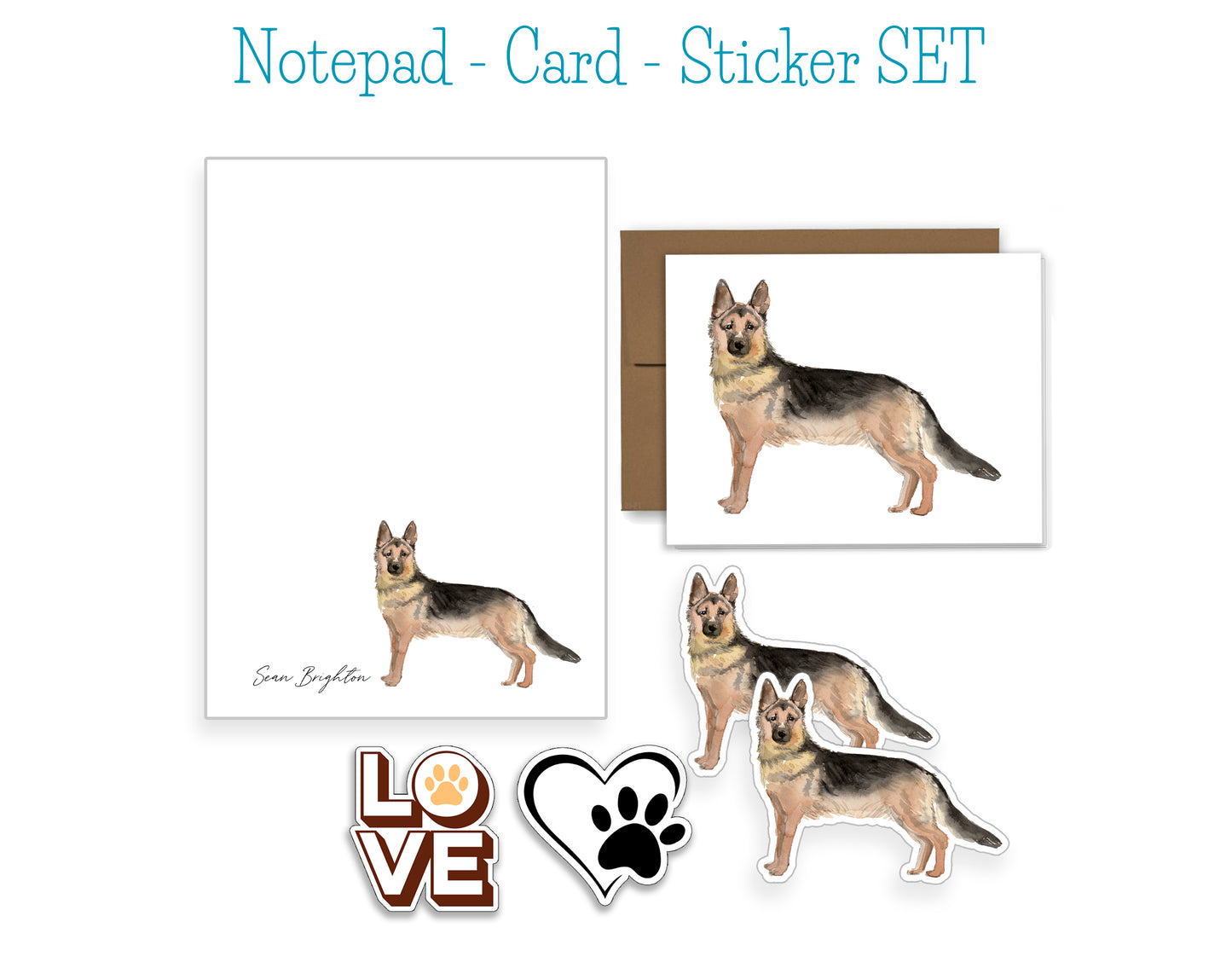 German Shepherd Dog Notepad, Card and Stickers