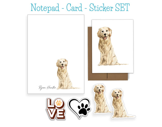 Golden Retriever Dog Notepad, Card and Stickers