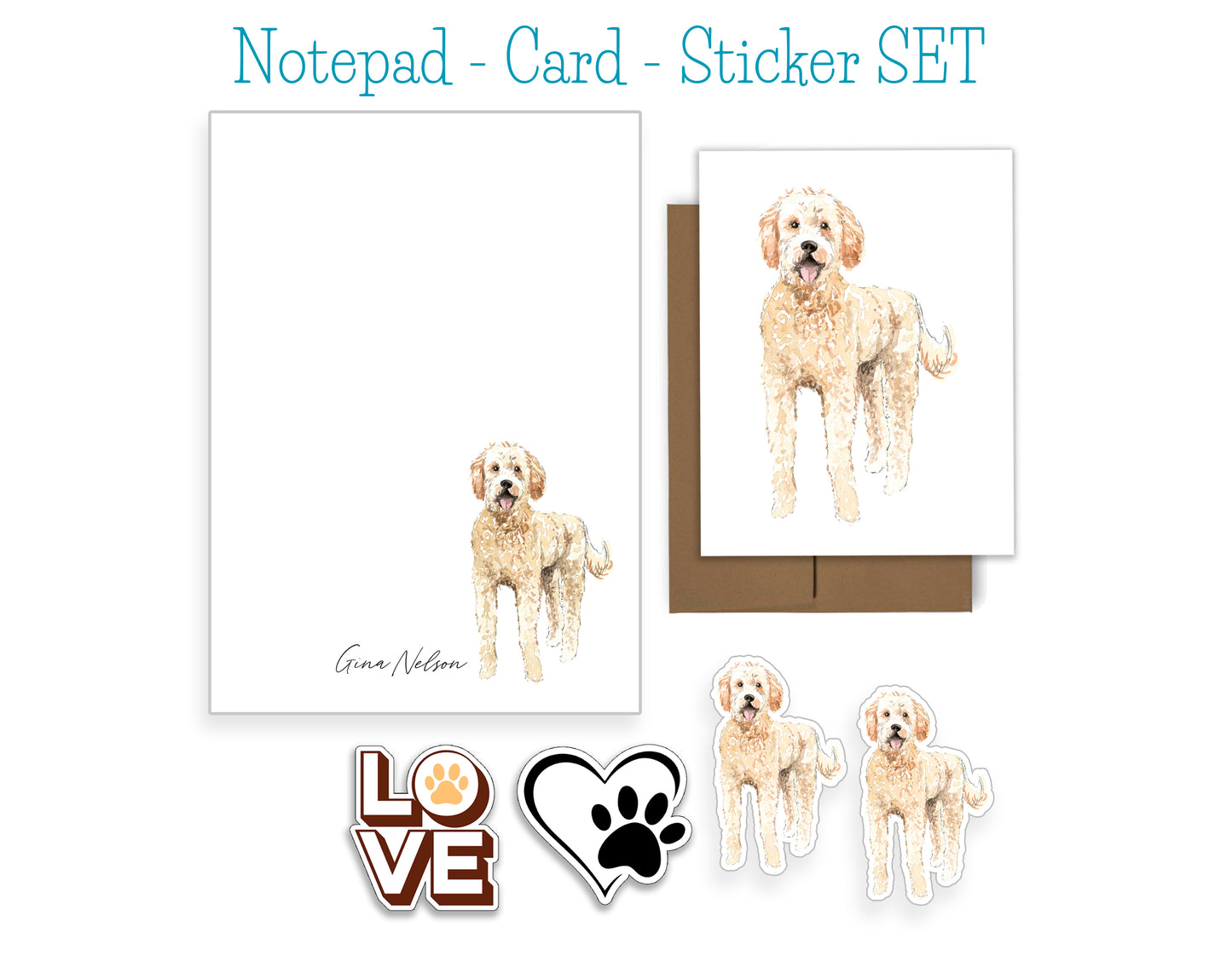 Goldendoodle Dog Notepad, Card and Stickers