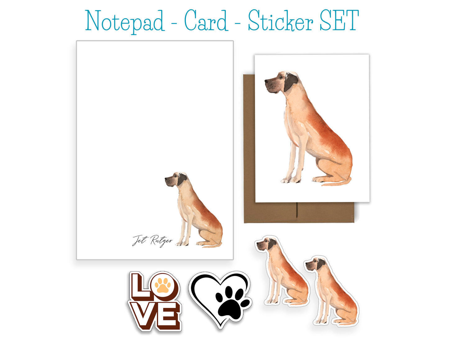 Great Dane Dog Notepad, Card and Stickers