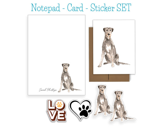 Irish Wolfhound Dog Notepad, Card and Stickers