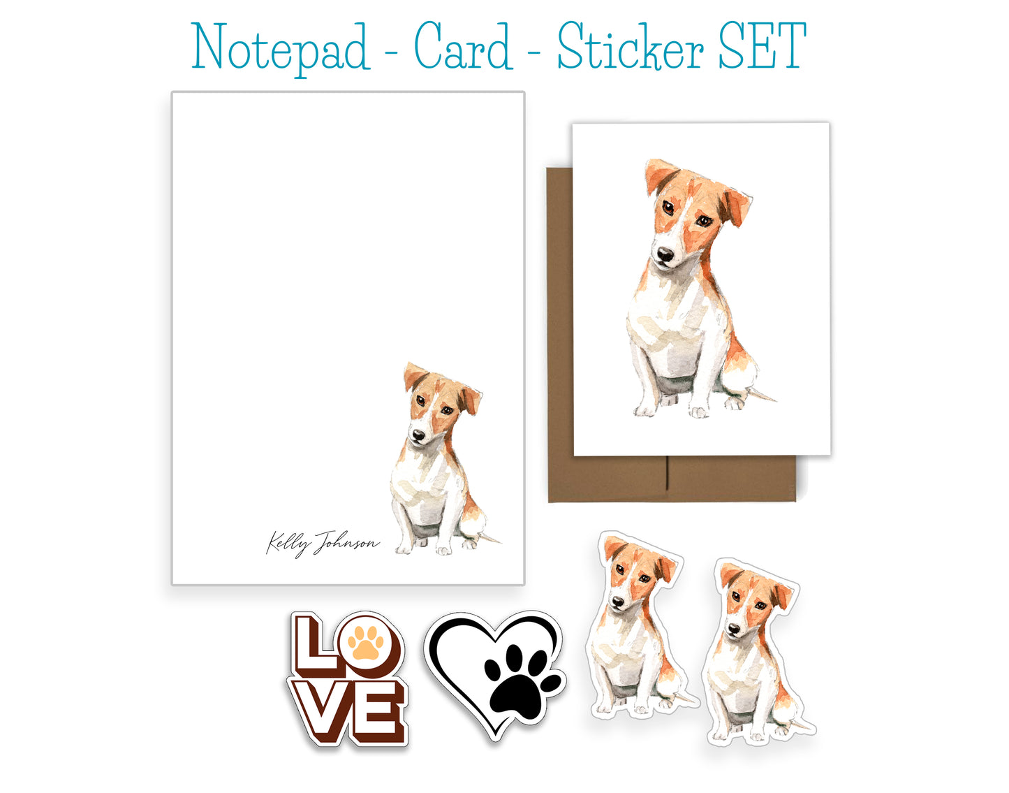 Jack Russell Terrier Dog Notepad, Card and Stickers