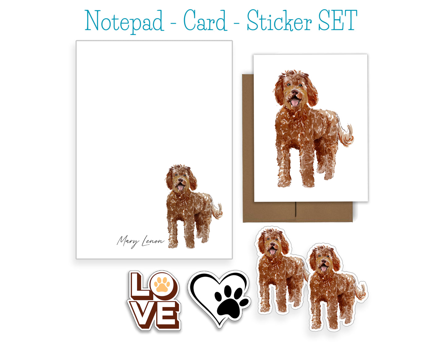 Labradoodle Dog Notepad, Card and Stickers