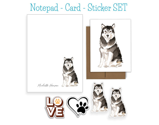 Malamute Dog Notepad, Card and Stickers