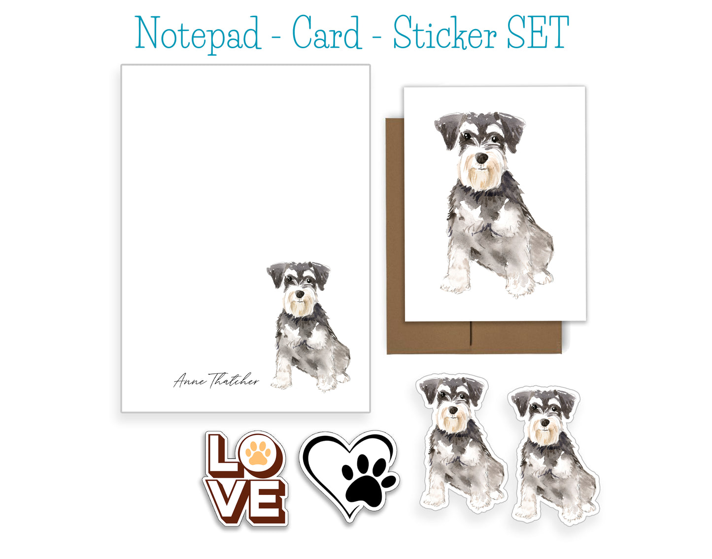 Miniature Schnauzer Dog Notepad, Card and Stickers