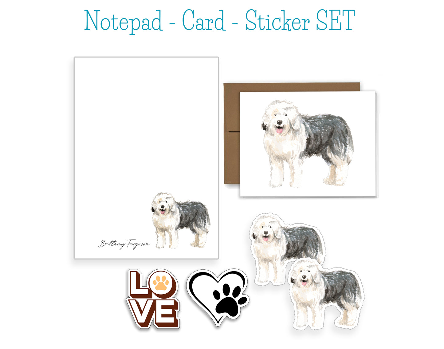 Old English Sheepdog Dog Notepad, Card and Stickers