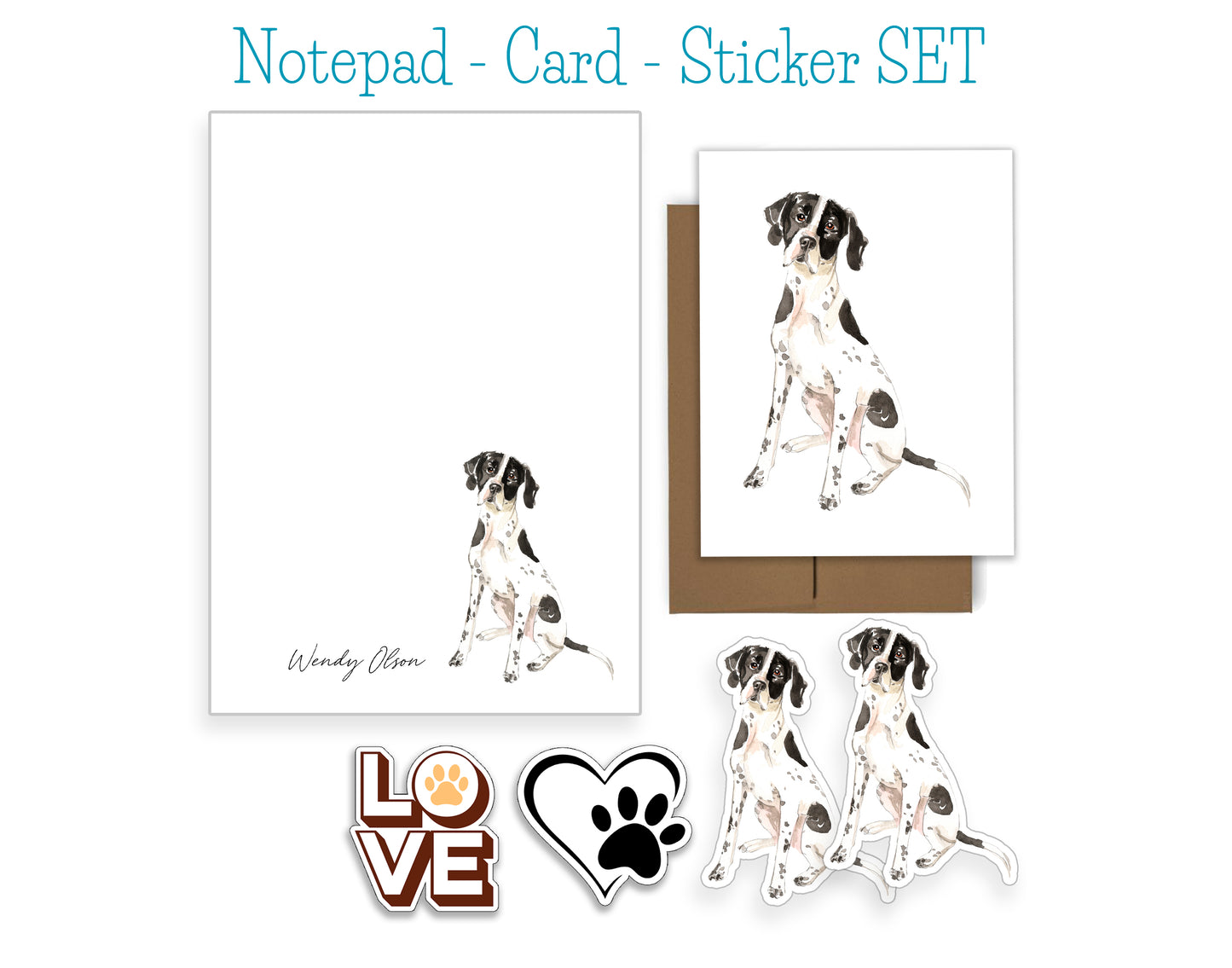 Pointer Dog Notepad, Card and Stickers