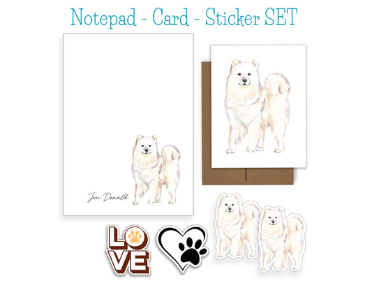 Samoyed Dog Notepad, Card and Stickers