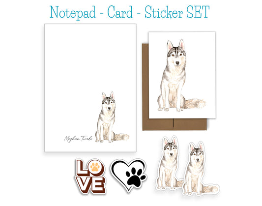 Siberian Husky Dog Notepad, Card and Stickers