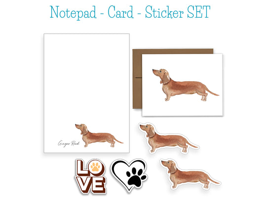 Brown Dachshund Dog Notepad, Card and Stickers