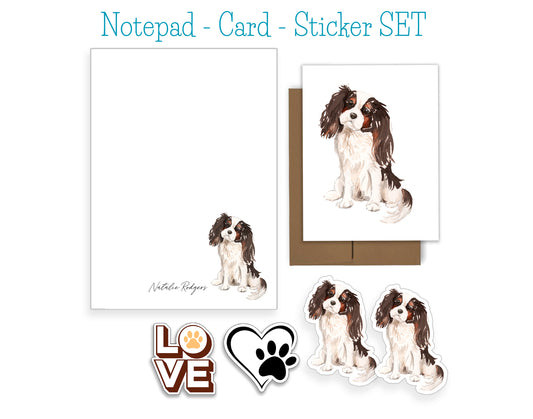 Cavalier King Charles Spaniel Tri Color Dog Notepad, Card and Stickers
