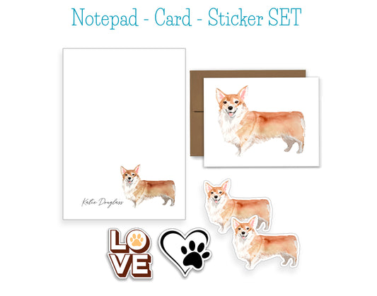 Welsh Corgi Dog Notepad, Card and Stickers