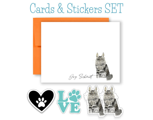 Main Coon Cat Folded Note Cards