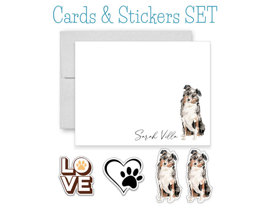Australian Shepherd Folded Note Cards and Stickers