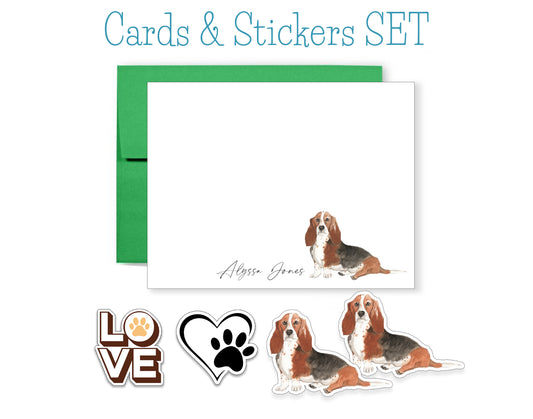 Basset Hound Folded Note Cards and Stickers
