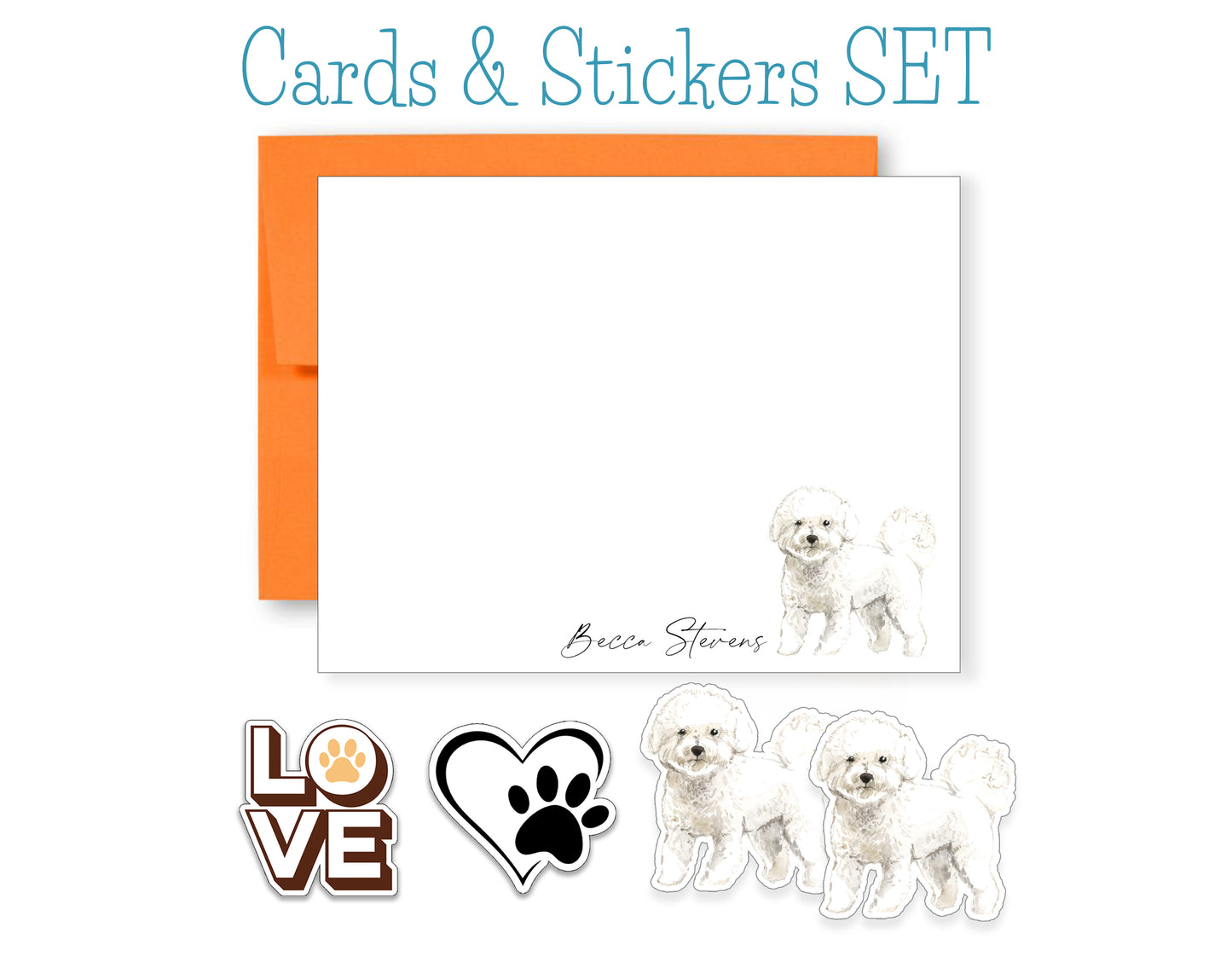 Bichon Frise Folded Note Cards and Stickers