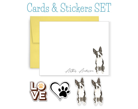 Boston Terrier Folded Note Cards and Stickers