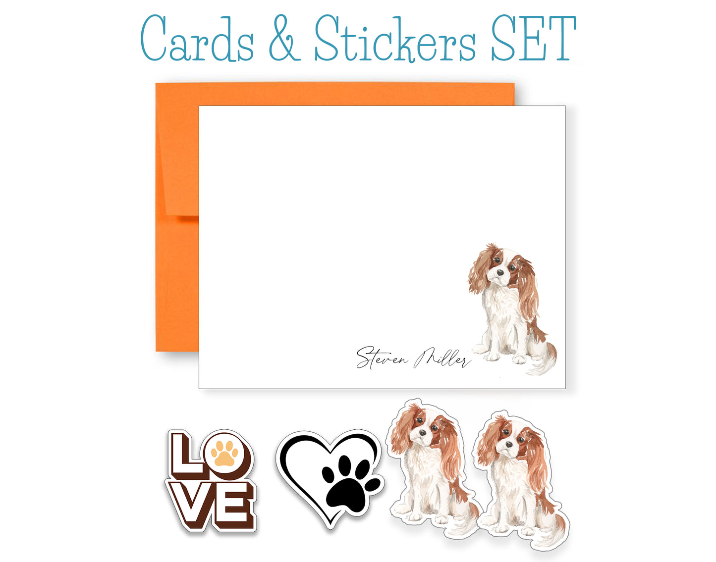 Cavalier King Charles Spaniel Folded Note Cards and Stickers